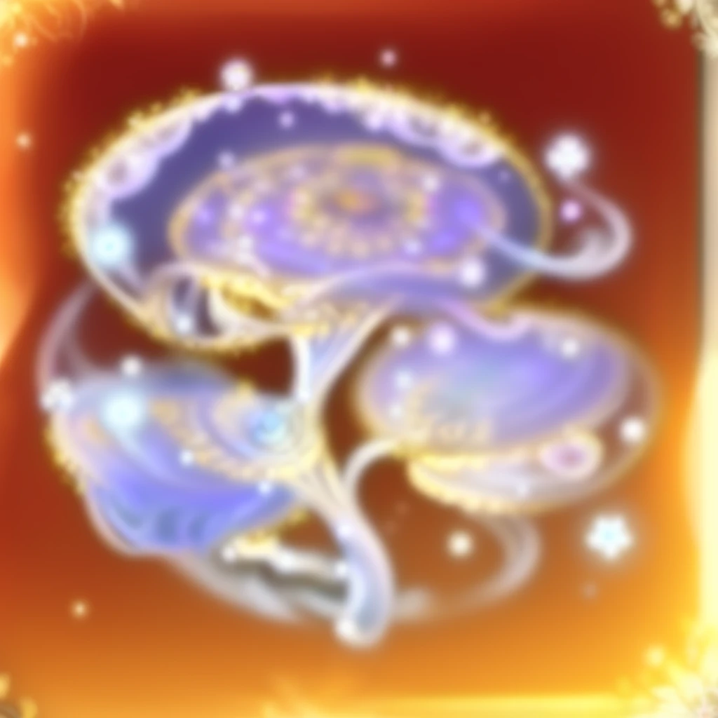 There is a picture of a plate，There is a flower on it, Has a blooming and ethereal effect, Rotating glowing marine plants, Magic spell icon, jellyfish elements, Capability Image, ethereal essence, Fantasy game spell symbols, Victorian Era，jellyfish elements, Fantasy game spell icons, Stylized art, Fantasy magic vegetation, World of Warcraft Spell Icons, Fractal fungi, Mysterious vortex