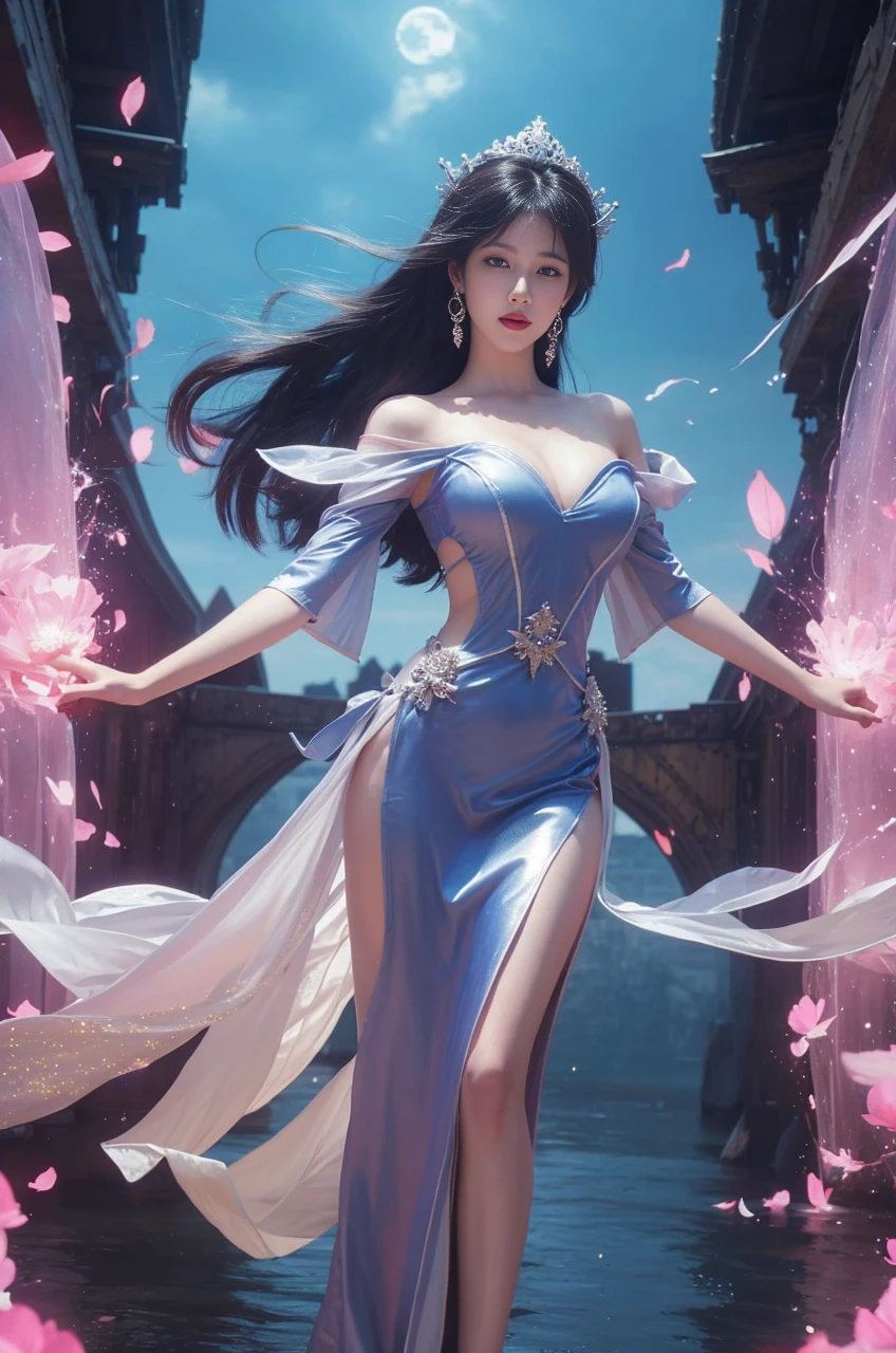 best quality, tmasterpiece,Ultra-high resolution,Clear face,(Reality:1.4),ferpect lighting,(upper body shot), (photorealistic:1.50), anime wallpaper, Guviz style artwork, cover-up fantasy up to magic , by Yang J, Guviz, beautiful artwork illustration, beautiful digital artwork, beautiful digital illustration, Li Song, beautiful anime portrait, art style in Beauvot, Lips wear thick red lipstick,