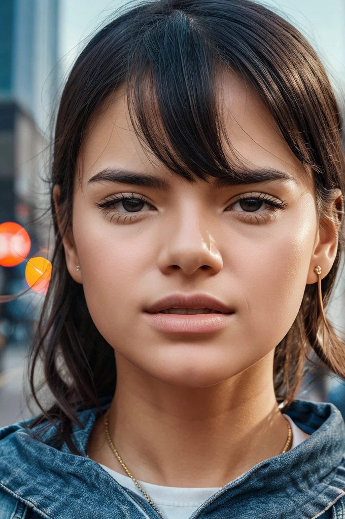 Imagine a split image: on one side, a girl with animated speech bubbles around her, symbolizing her talkative nature. On the other side, a guy with subtle ear icons or sound waves around him, representing his reserved demeanor. Between them, a blurred line or a fading effect can symbolize their initial disconnect or potential for connection. The background could be a bustling cityscape to reflect the chaotic rush