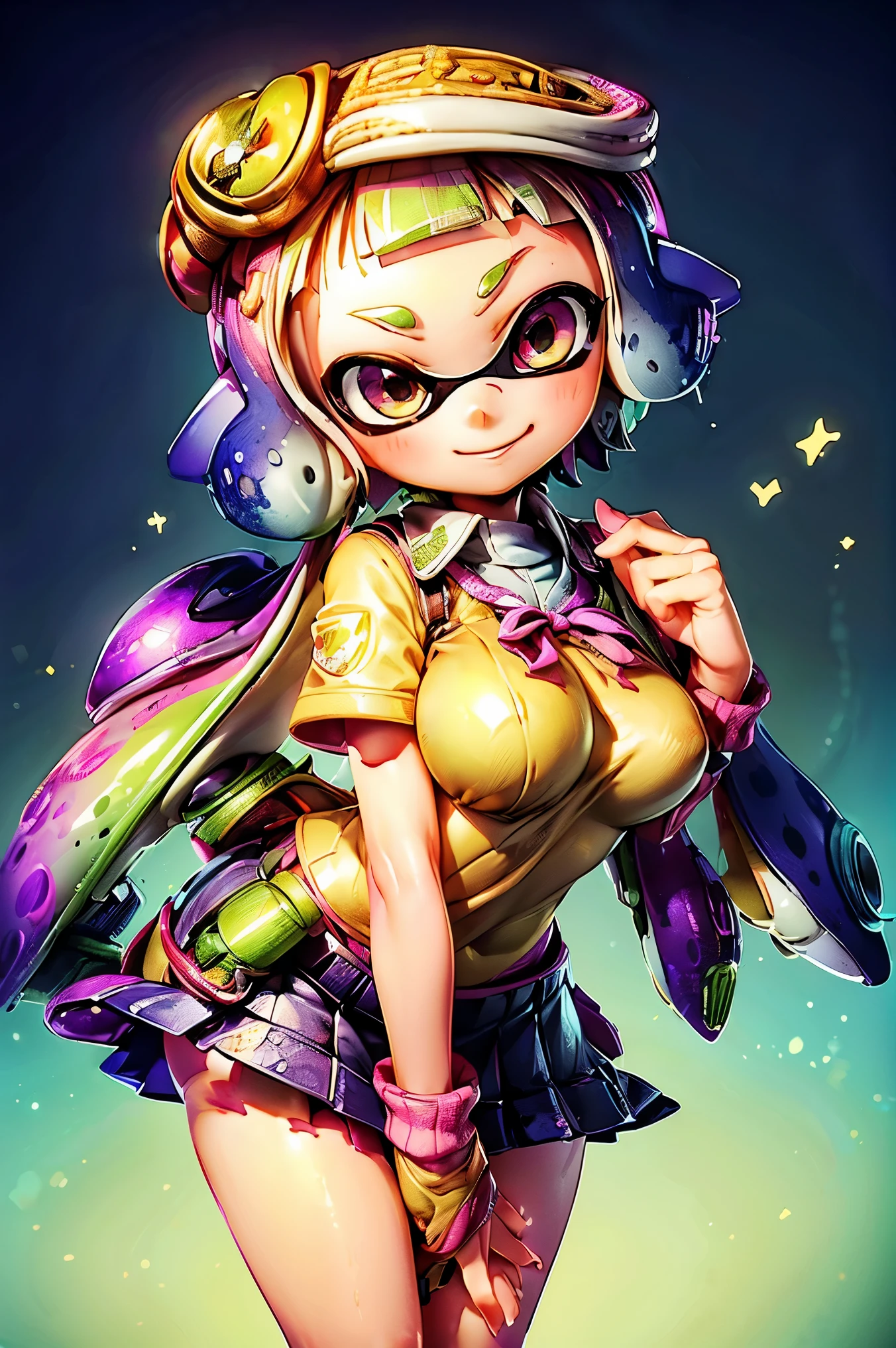 Browsing Caution, ((masterpiece)), ((Highest quality)), (Very detailedな), ((cute)), cute, (Multi-point), ((sexy)), (device), ((Very detailed)), 4K, (8k), Highest quality, (beautiful), hyper cute face, shape, Anime Style,hyper Genuineistic, Genuine, Dynamic Angle, ((whole body)), close, Thick outline, Clear contours, at school, (Three Splatoon Girls, 3 cute girls:1.5), (Schoolgirl Uniform :1.5), beautiful light brown hair, beautiful brown eyes, ((beautiful 金色のeyes)), (Leaning forward:1.5), (Under the skirt:1.5), short hair, Big Breasts, smile