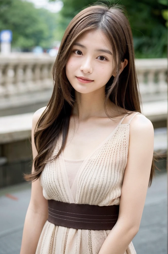 The Japanese girl has medium length, silky brown hair, which she often wears in loose waves, matching her friendly and caring personality. Her eyes are warm and expressive, and her face has soft, harmonious facial features.She has a slim stature and a relaxed posture, which reflects her natural serenity. In terms of her style, she prefers casual and comfortable outfits with a touch of feminine elegance. Her skin is smooth and has a soft complexion.