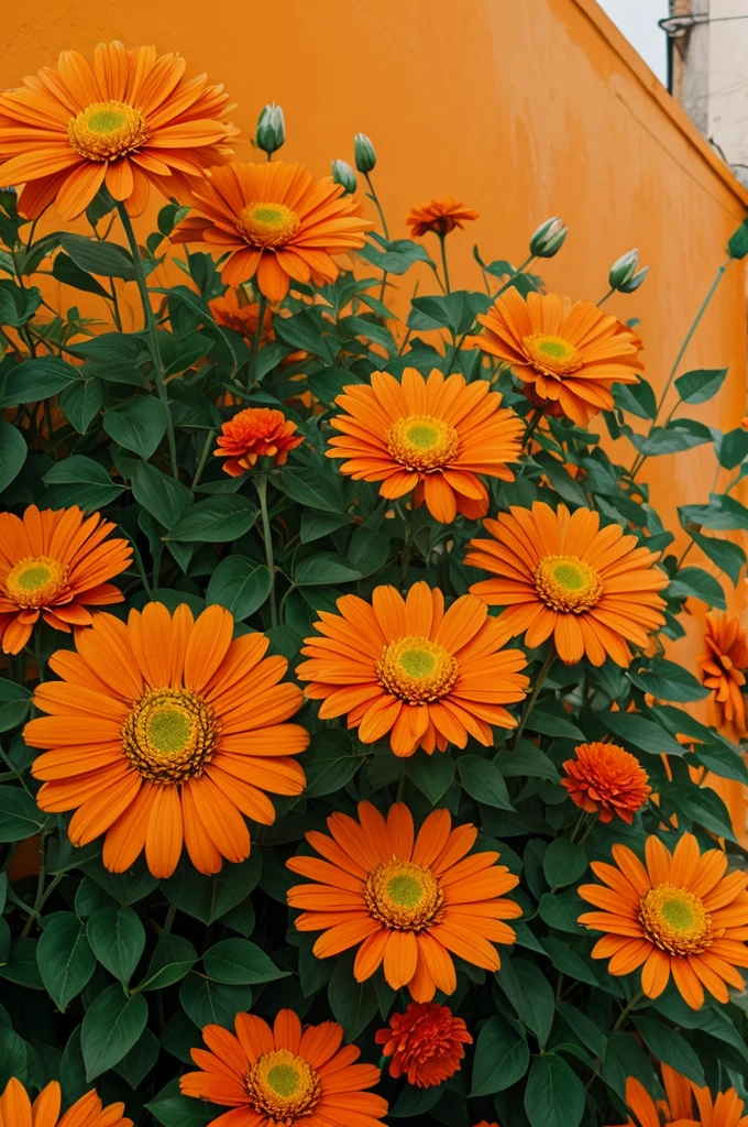 Orange mural with flowers