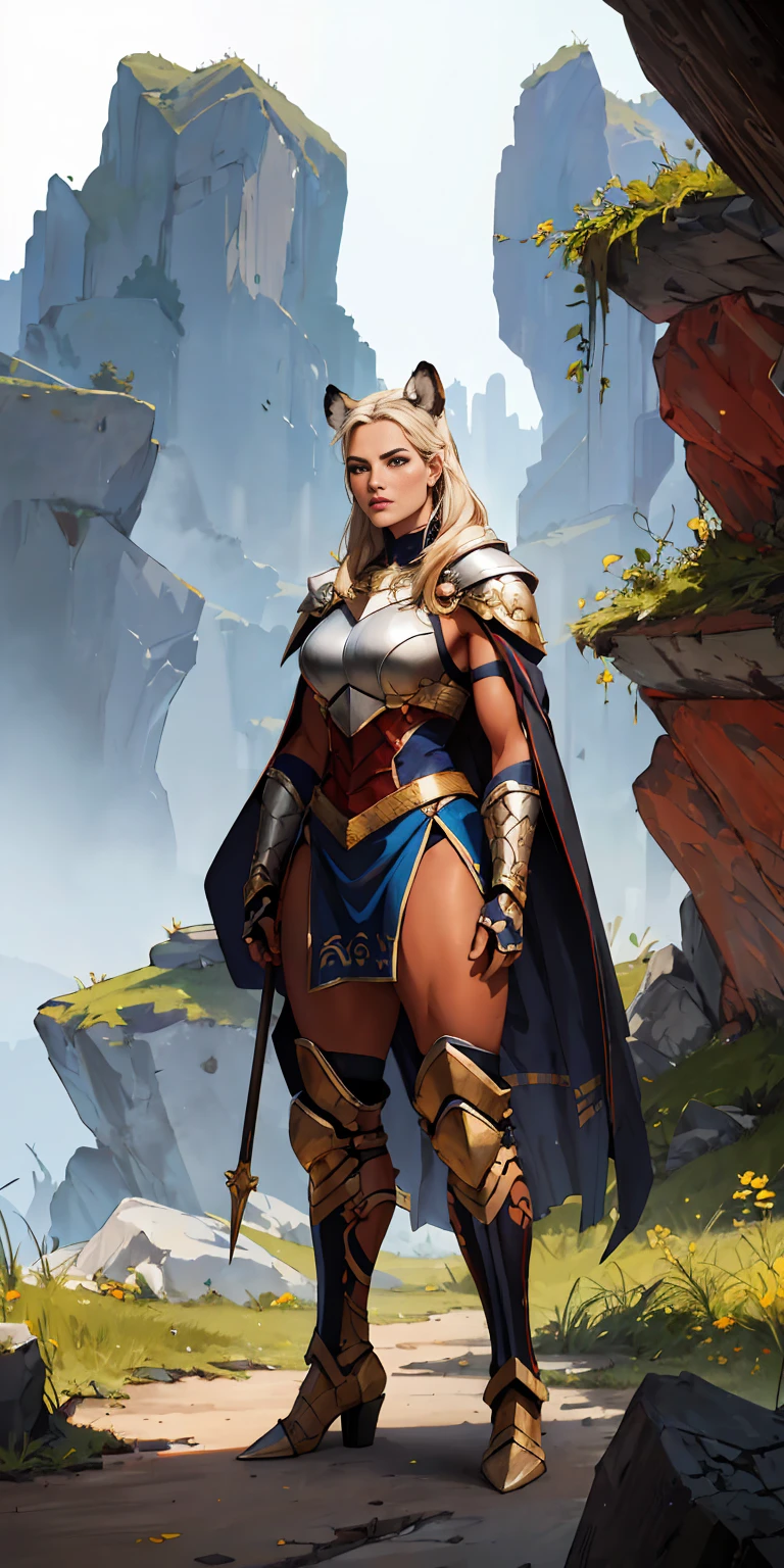 1 Girl (implying one person, likely female)
Full Body: Standing with perfect symmetry
Muscular Build: Strong and defined physique
Turned Arms: Muscular arms positioned behind her back
Theme:
Epic Fantasy: Set in a fantastical world
Asgard: Inspired by Norse mythology (can be subtle or more prominent)
Valkyrie/Lady Knight: Combining elements of a fierce warrior and noble protector
A motif incorporated into her armor, clothing, or environment (tiger stripes, or a tiger pelt cloak)
Visual Style:
Hyper Realistic: Incredibly lifelike detail
Masterpiece: Exceptional quality
8K Resolution: Sharp and high definition
Detailed Drawing: Intricate and richly textured
Superior Quality: The best possible rendering
Epic Composition: Dramatic and visually stunning