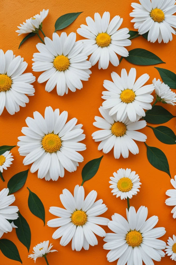 White flowers on orange mural

