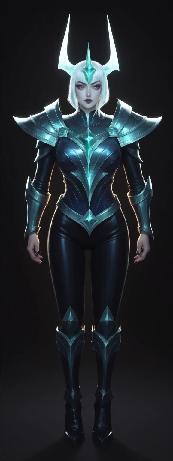 realistic, score_9, score_8_up, score_7_up, score_6_up,
1girl, solo, from front, full body, Mordekaiser \(league of legends\), black background, makeup, sidelighting, backlighting, glowing,