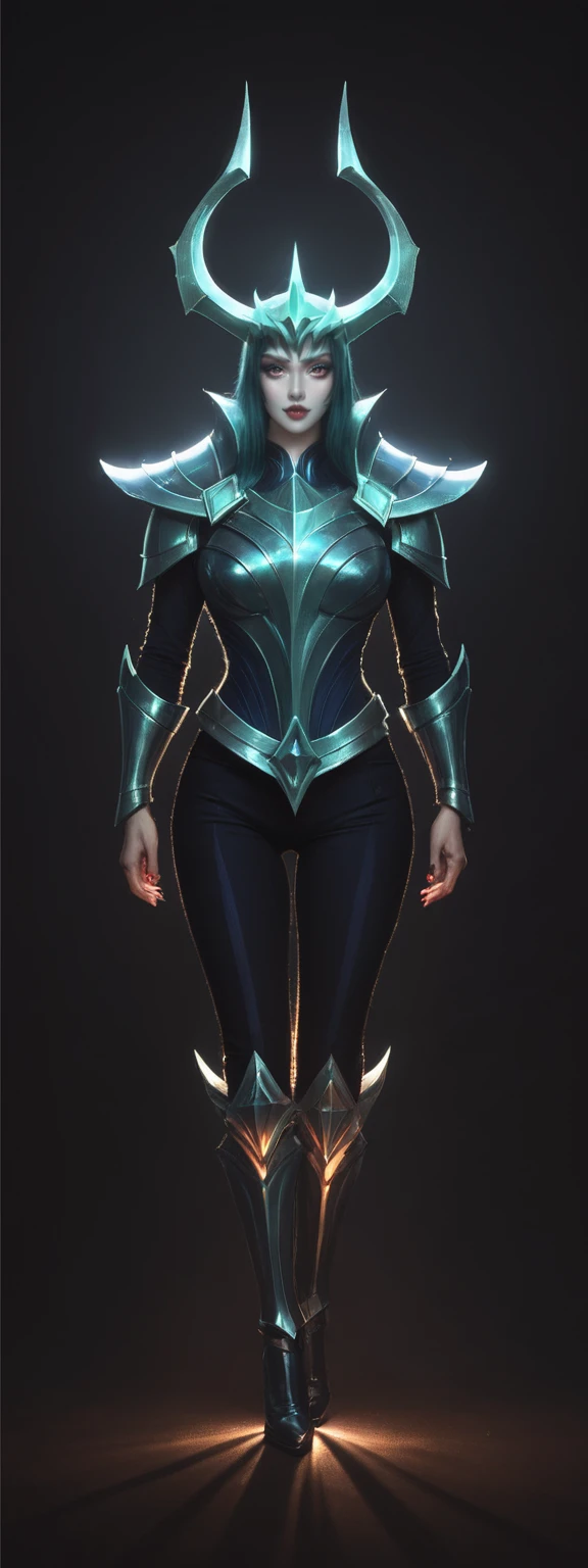 realistic, score_9, score_8_up, score_7_up, score_6_up,
1girl, solo, from front, full body, Mordekaiser \(league of legends\), black background, makeup, sidelighting, backlighting, glowing,