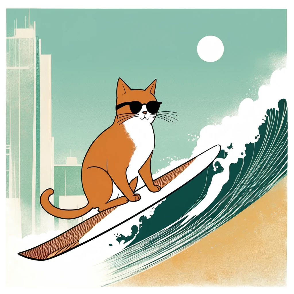 cat-like , sweet,art by Sophie Roach , art by Jon Klassen , art by Michael Cho , art by Sophie Roach、sunglasses,surfing,city