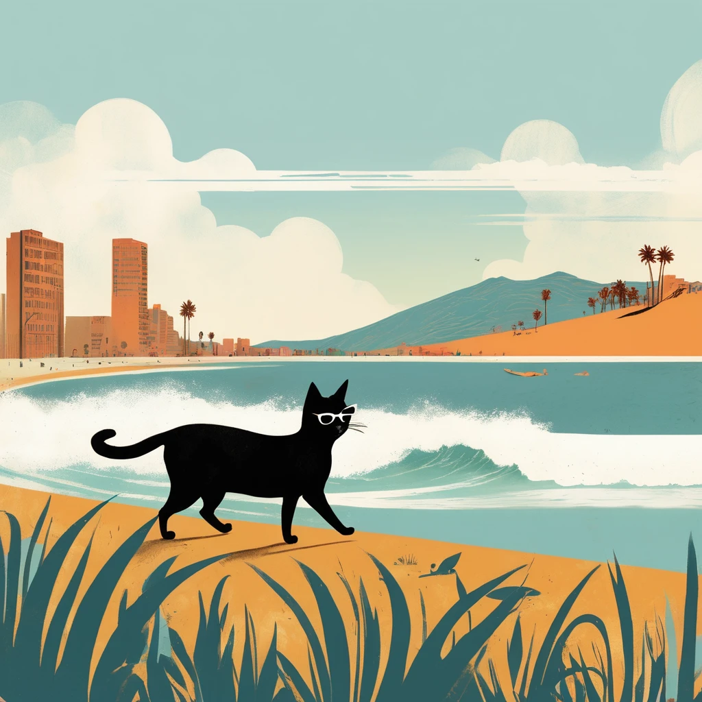 cat-like , sweet,art by Sophie Roach , art by Jon Klassen , art by Michael Cho , art by Sophie Roach、sunglasses,surfing,city