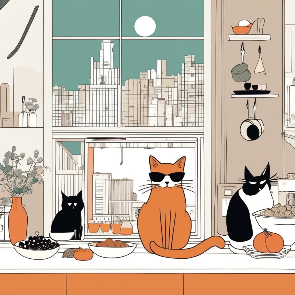 cat-like , sweet,art by Sophie Roach , art by Jon Klassen , art by Michael Cho , art by Sophie Roach、sunglasses,cooking,city