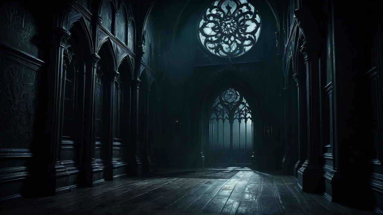 haunting outside atmosphere, chiaroscuro lighting, dark and moody colors, gothic horror, intricate details, cinematic composition, dramatic shadows, photorealistic, 8k, hyper detailed, masterpiece, dark fantasy, moody, atmospheric, dramatic, cinematic composition, realistic textures, highly detailed