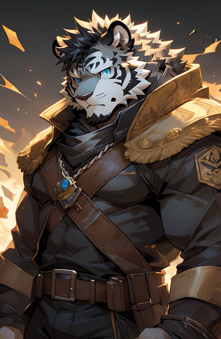 (by sollyz),white tiger,white  body,detail face, detail eyes, detail,male,(naked),pants,furry, short hair,(mercenary)
,blue eyes,black body,black hair,handsome,simple background,shop
strong,epic,