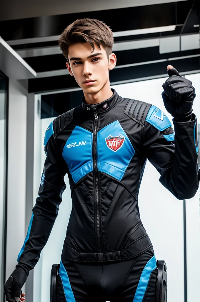 Make 18 years old skinny boy with full gaming suit