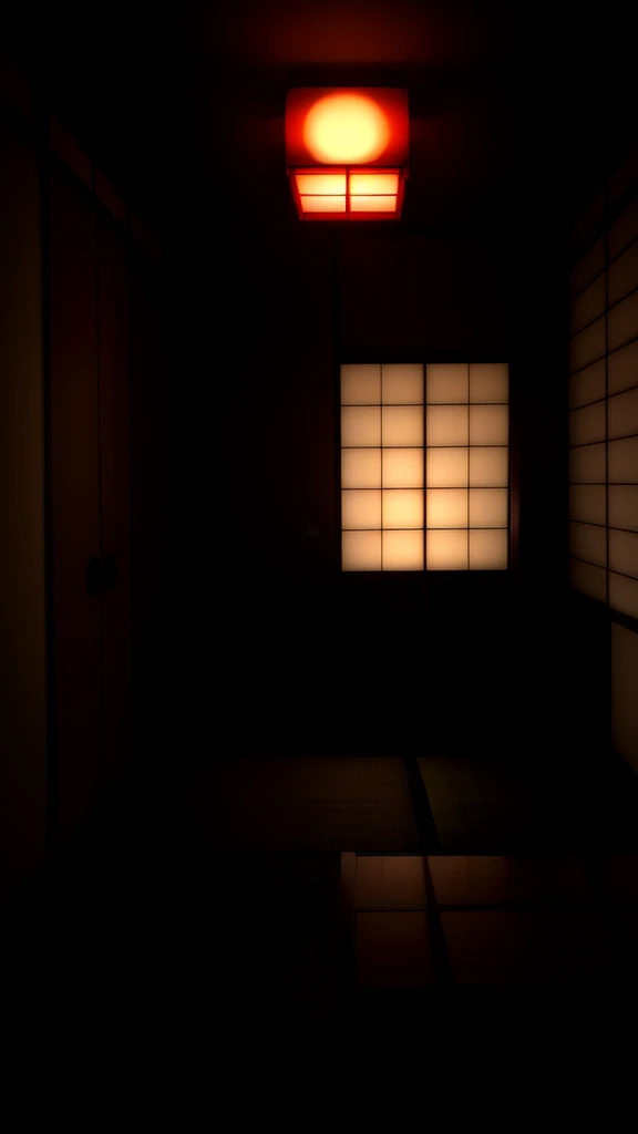 A dimly lit room, japanese apartment, eerie, unnerving, disturbing, scary