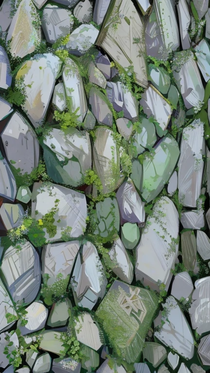 Stone wall, mossy stone wall, stone wall with flowers, background, abandoned castle wall