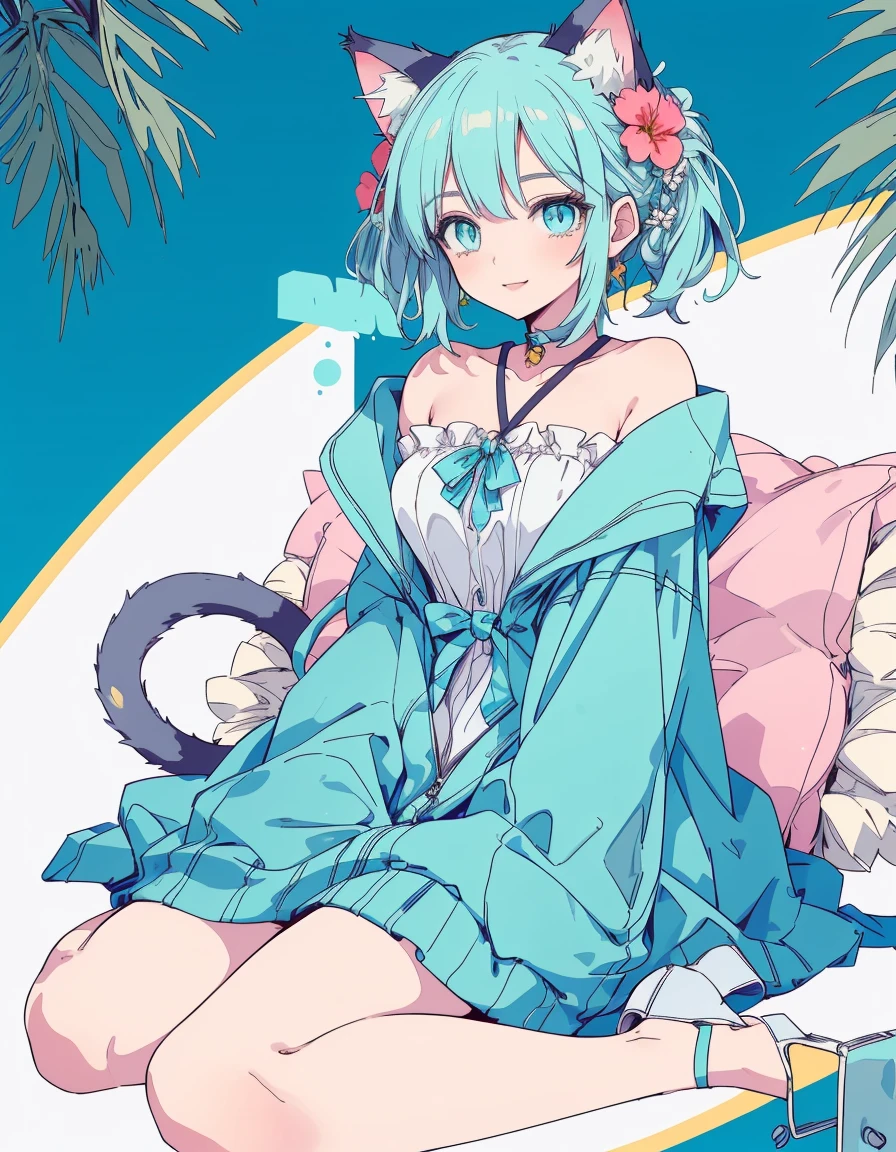 smile, magician, magicians robe, full body, ((masterpiece, best quality:1.5)), ((Beautiful detailed cat aqua eyes:1.2)), cat ears, pale skin, medium breasts, beautiful hands, beautiful fingers, EasyNegative