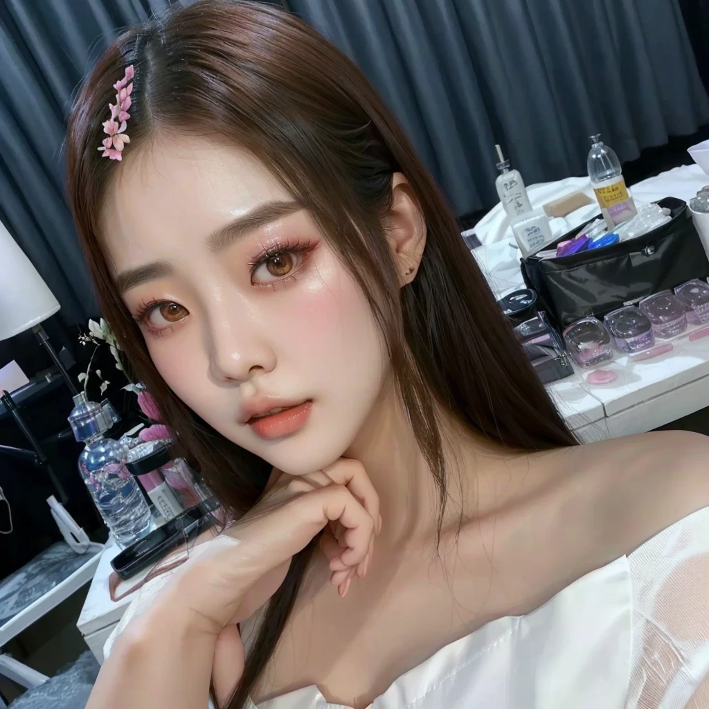 devastated Asian woman with a rose flower in her hair, popular south Korean makeup, popular korean makeup, dilraba dilmurat, jossi do blackpink, xintong chen, heonhwa choe, ulzzang, beautiful south korean woman, Jinyoung Shin, ruan jia linda!, Parque Ji-min, jennie blackpink, lalisa manobal