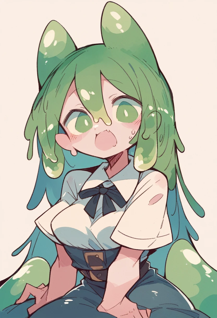 Expressive, score_9, score_8_up, score_9_up, Touhou, masterpiece, high quality, highly detailed, 1girl, kochiya sanae, solo, green hair, long hair, green eyes, long hair, big breasts, blush, round breasts,,,,,, frog hair ornament, hair tubes, snake hair ornament,,,, thin waist, sit on stool, white background,, virgin killer sweater, futanari, big penis under clothes, , cumming, penis see-through clothes
