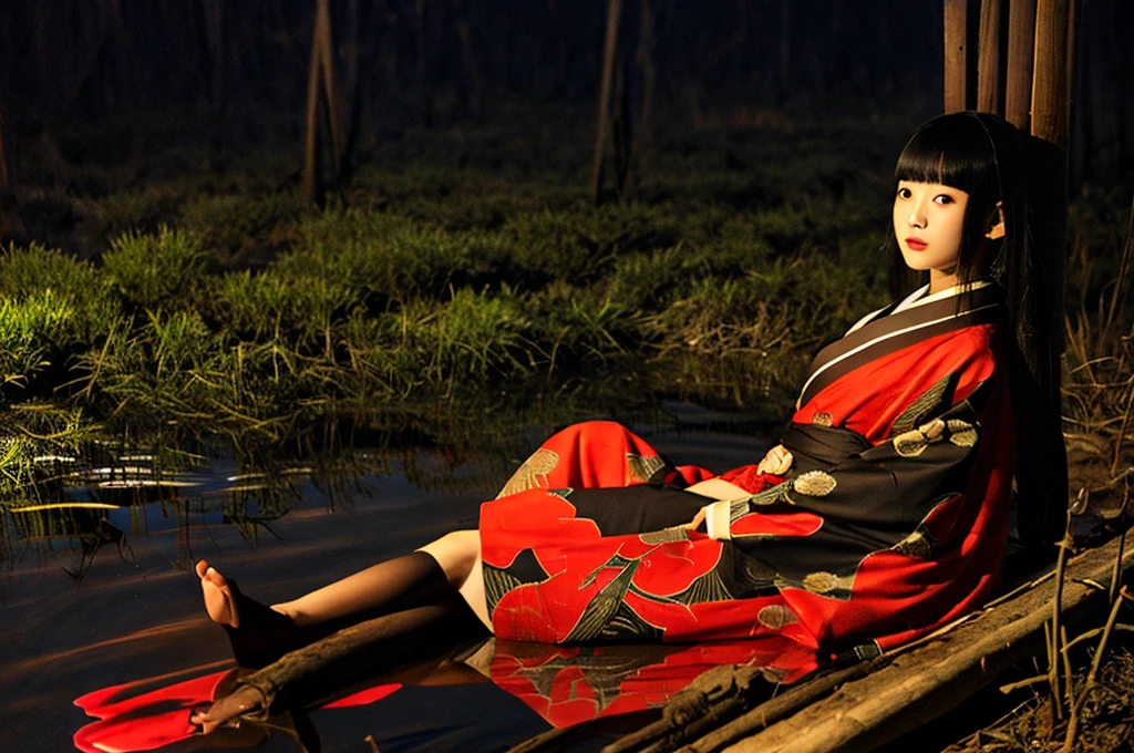 Dark night fog、Highest quality,Very sophisticated Japanese(((Swamp)))The monster in the red kimono、Spread your legs and show your vagina、(((((Dark night fog))))