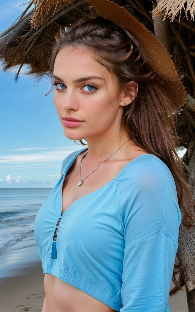 (((hd closeup photo))), (((Marie))), in a beach configuration with same clothes, Blue eye, high resolution, Boss of'ouvrages d'art, best quality, intricate details, very detailed, acuity, detailed skin, realistic skin texture, texture, detailed eyes, professionnel, 4K, charming smile, shot with Canon, 85mm, shallow depth of field, Kodak Vision Color, extremely detailed, ((naked))