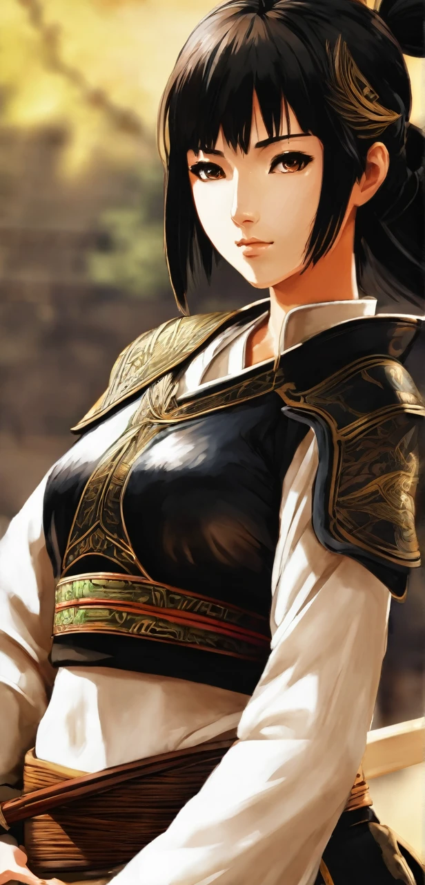 Hayase a female warrior with black short hair and brown eyes picture very beautiful 