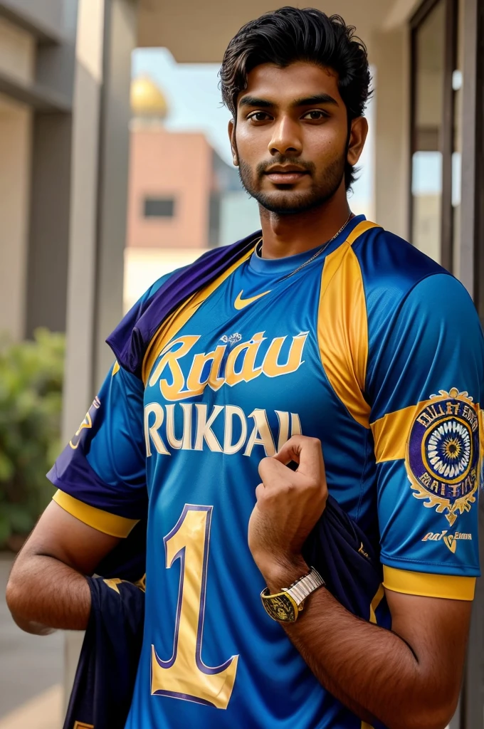 Indian cricketer Ruturaj Gaiquard wear the tshart of Kolkata knight riders make a AI photo 