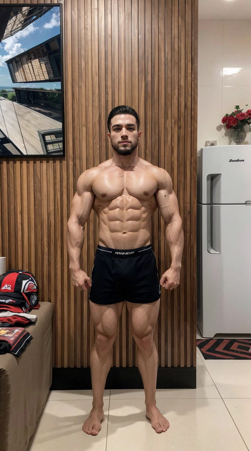 very muscular bodybuilder with well defined muscles.