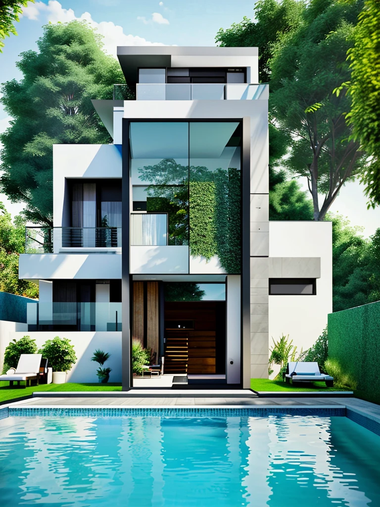 Modern villa with pool of different models with different materials hyper realistic super detailed Dynamic shot master piece scene