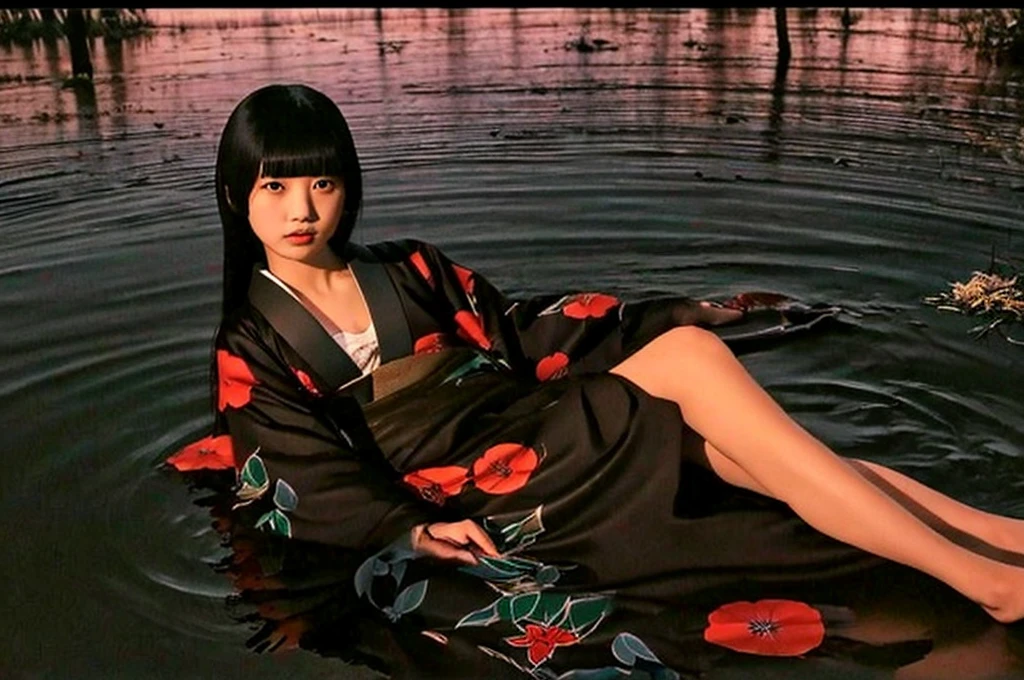 Dark night fog、Dark night fog、Dark night fog、Highest quality,Very sophisticated Japanese(((Swamp)))The monster in the red kimono、Spread your legs and show your vagina、(((((Dark night fog))))