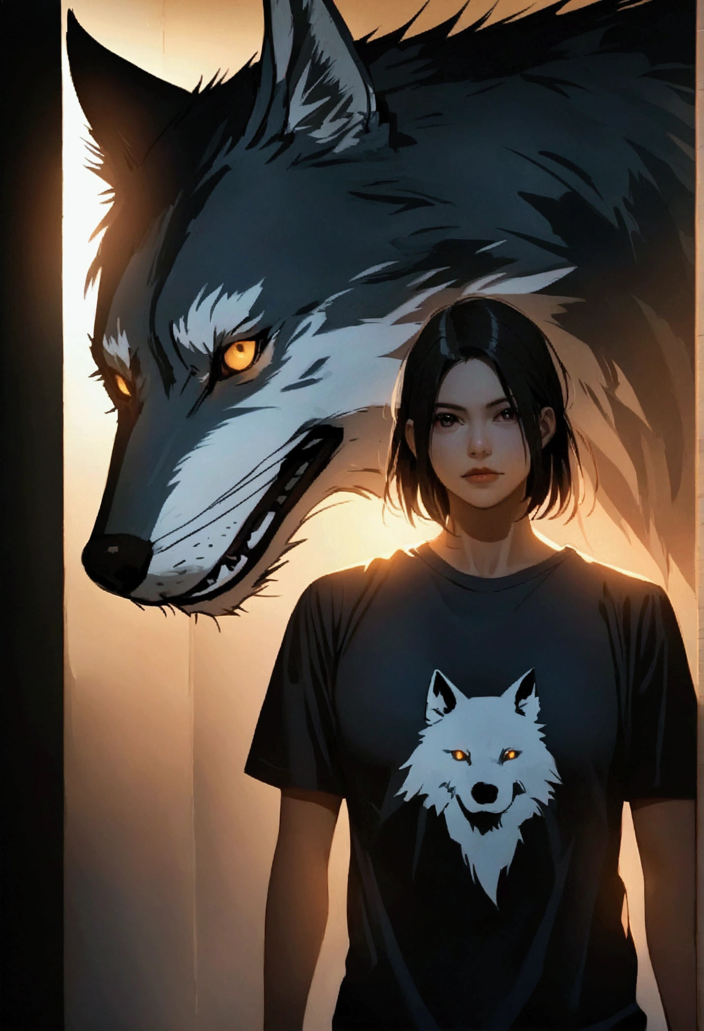create a shirt print with the image of a wolf