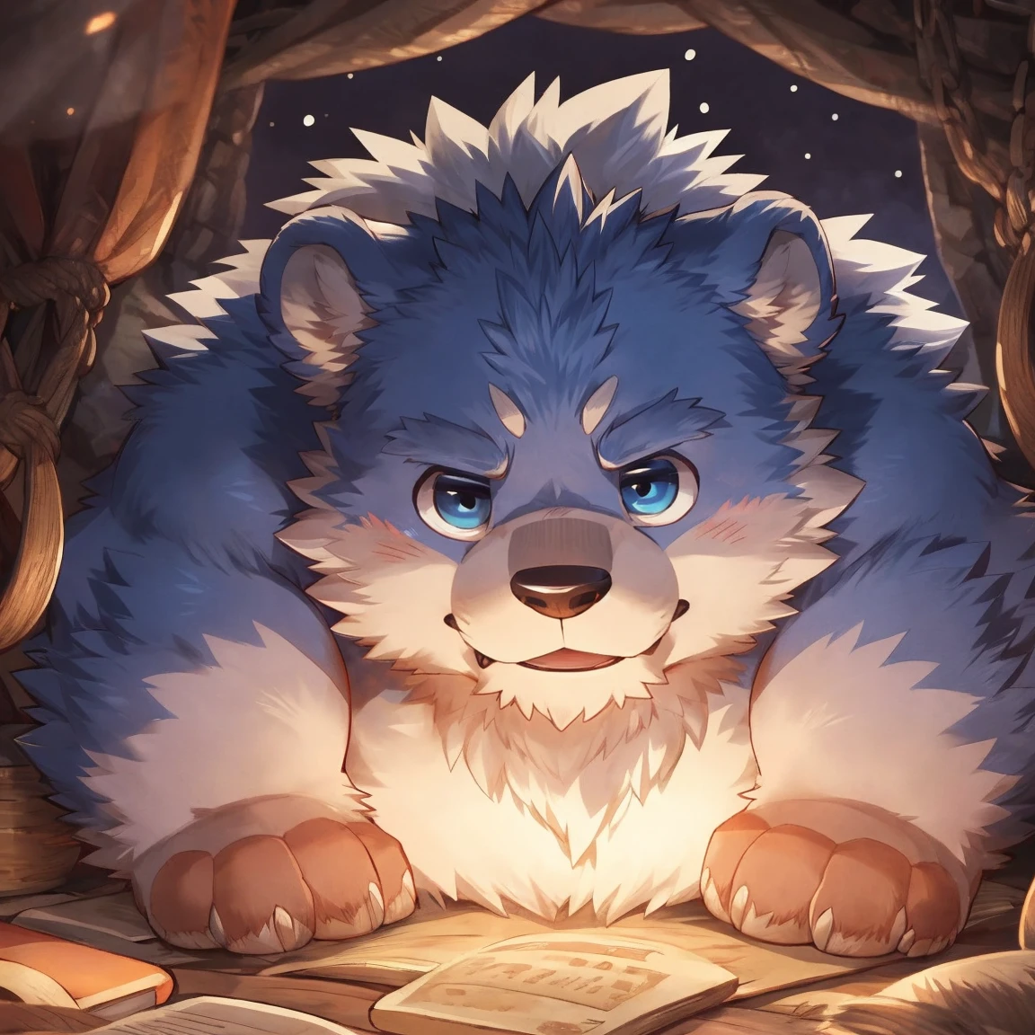 bear, chubby,furr,fluffy,cute, detailed face, detailed eyes, masterpice, high quality, high resolution, cartoon, author：Takemoto Arashi, by zixiong, author：Chunni, author：Empty Ghost