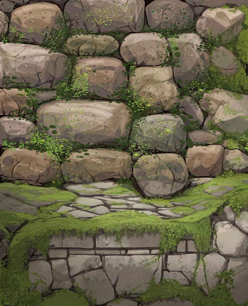 Stone wall, mossy stone wall, stone wall with flowers, background, abandoned castle wall