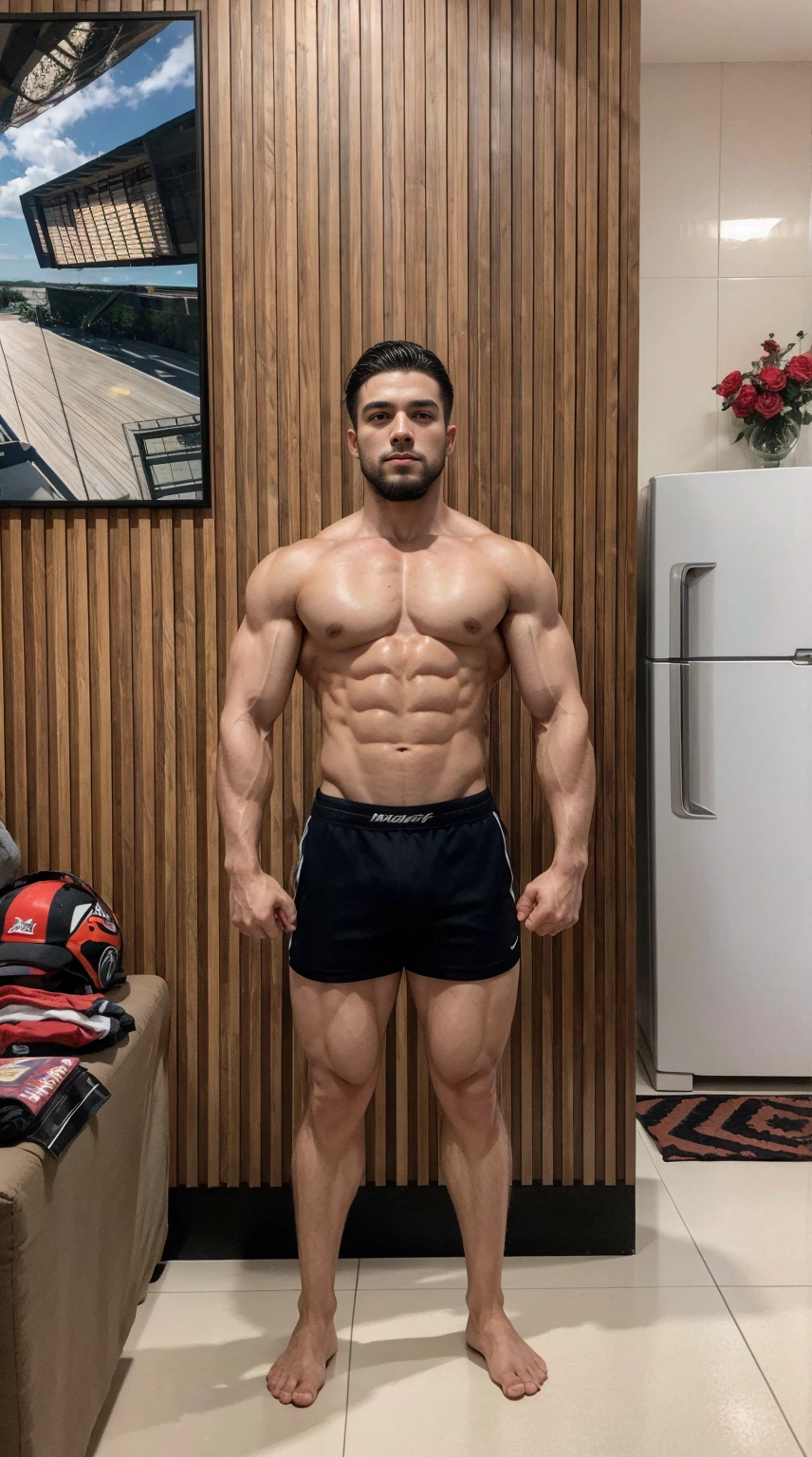 very muscular bodybuilder with well defined muscles.