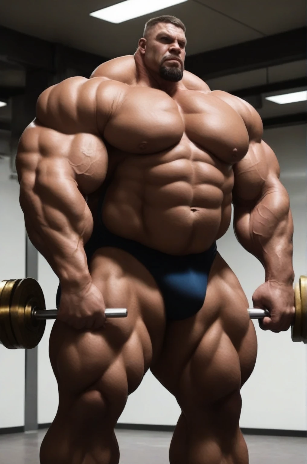 3 meters, muscle morph, brute bodybuilder. 3000 lbs,