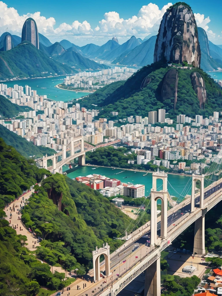 Create a poster image for a retro-themed poster. The art of sketches, Pen doodles must have a textured background with pastel colors and a drawing of a black man in a white suit and elegant red tie with a panama hat.  Add retro graphic elements of Rio de Janeiro images, like the lapa arches, ropeway, Sugarloaf Mountain, which are tourist attractions in Rio de Janeiro to complement the project.