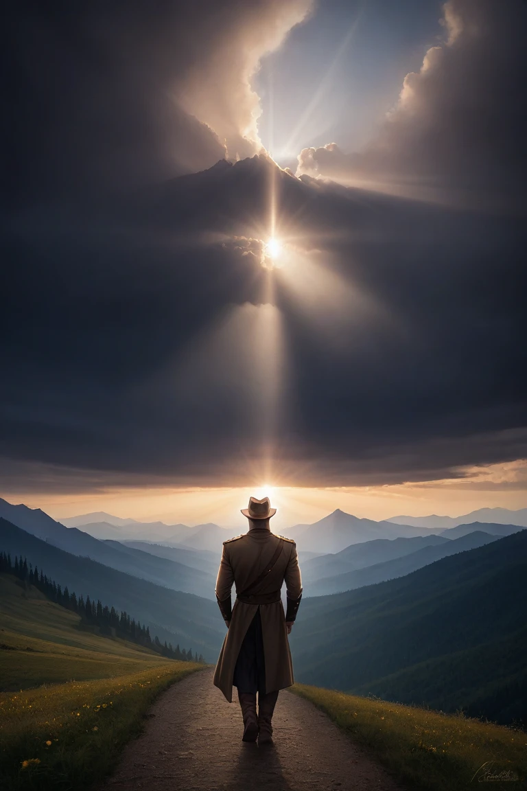 cinematic film, Realistic photograph,

A man stands in awe, gazing at the majestic mountains that tower above Aether Valley. Their peaks, shrouded in mist, seem to touch the heavens. The man is dressed in simple, earth-toned clothing, blending with the natural surroundings. His expression is one of profound respect and wonder, as if he's witnessing a sacred moment. The early morning light casts long shadows, highlighting the rugged texture of the mountains and the man's thoughtful silhouette. The air is fresh and cool, carrying the scent of pine and earth.


,shallow depth of field, vignette, highly detailed, high budget, bokeh, cinemascope, moody, epic, gorgeous, film grain, grainy, 