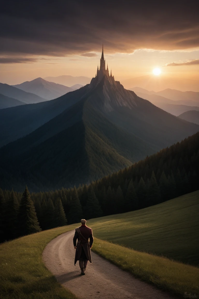 cinematic film, Realistic photograph,
A man stands in awe, gazing at the majestic mountains that tower above Aether Valley. Their peaks, shrouded in mist, seem to touch the heavens. The man is dressed in simple, earth-toned clothing, blending with the natural surroundings. His expression is one of profound respect and wonder, as if he's witnessing a sacred moment. The early morning light casts long shadows, highlighting the rugged texture of the mountains and the man's thoughtful silhouette. The air is fresh and cool, carrying the scent of pine and earth.
,shallow depth of field, vignette, highly detailed, high budget, bokeh, cinemascope, moody, epic, gorgeous, film grain, grainy,