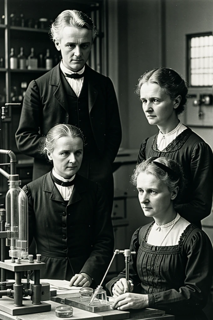 Marie Curie in a laboratory with her husband