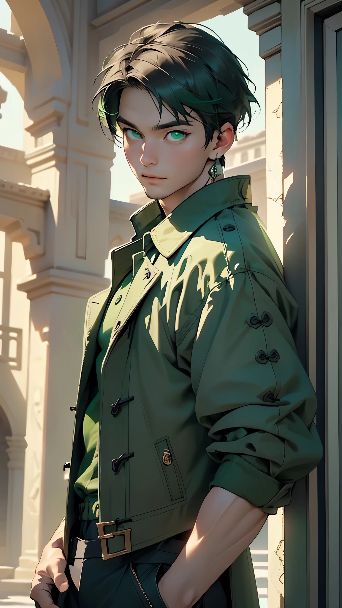 (asian male),(male:1.5), muscle, 1boy, big muscle, pectoral, muscular, Mature man,45 year old man,adult,1 man, old macho man,an extremely detailed face, (((green_eyes:1.3))),intricate eyes,beautiful detailed eyes,symmetrical eyes,short hair, green eyes, brown hair,perfect face, brown hair, nice hair style,(perfect hands, five fingers), ((detailed face)), (((Asian:1.5)))
smile,
(ultra-detailed:1.3), beautiful detailed glow, finely detailed, ultra-detailed,
arabian,elegant,
(open coat, asian fashion,asian coat, jeans,white shirt, masculine features, modern style,asian clothes),(((dark green coat, dark green coat outfit, wearing a dark green coat:1.3,asian dark green coat))),(asian jewelry,intricate necklace),((bulge in pants)),(((intricate outfit,intricate clothes,ornate outfit))),
(dynamic pose:1.0),embarrassed,(centered,scale to fit dimensions,Rule of thirds),
inside,indoor,((palace in Arabia, palace in Arabia background)),scenery:1.25,((intricate scenery)),
(Glossy winter ornaments),highres,sharp focus,(ultra detailed,extremely detailed),(photorealistic artwork:1.37),(extremely detailed CG unity 8k wallpaper),(((vibrant colors,vibrant theme))),(intricate),(masterpiece),(best quality),artistic photography,(photography taken by sldr),(intricate background),perfect rendered face,perfect face details,realistic face,photo realistic,((intricate detail)),(((realism))),