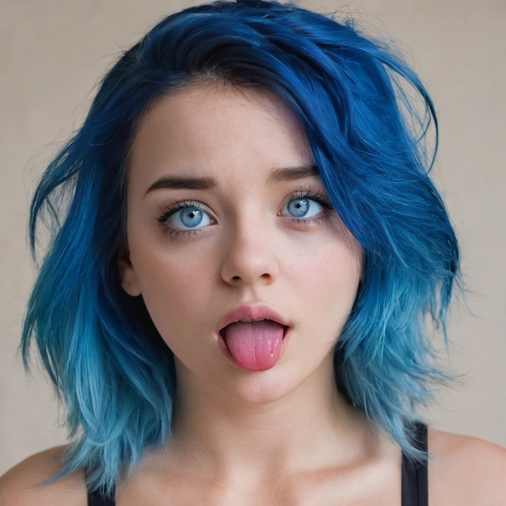 1 fille, blue hair, blue eye, High resolution, tetas grandes, Next to, Grimace,