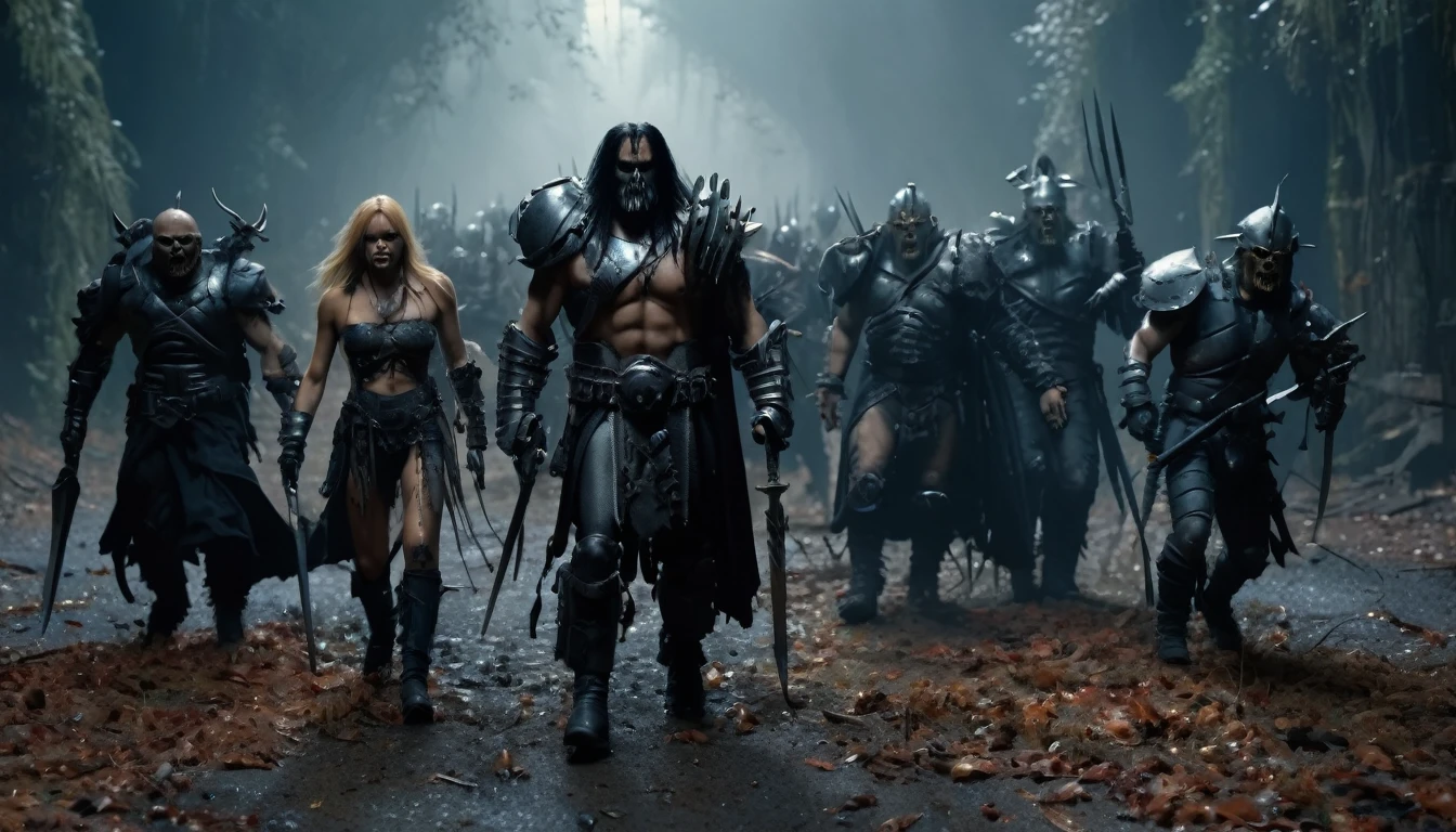 (3D rendering:3.1) in (medium full shot:3.1) of lot of characters from (metal hurlant magazine:3.1), inspired by style of Simon Bisley art, barbarian warriors in battles against space creatures with swords and shields in external battlefield, with fog and daylight, (with Creepy, Sci-Fi, Fantasy and Horror:2.9), directed by ridley scott (Cinematic:3.1), horror movie, horrified, terrified, insane, disgusting, disturbing, Impactful, cgsociety, hyper-detailed, digital illusions, cyberspace, photorealistic, arts visuals. Ultra detailed, RAW photo, artstation style, concept art, (masterpiece:2.9), 8k, realistic textures, (3D rendering:3.1)