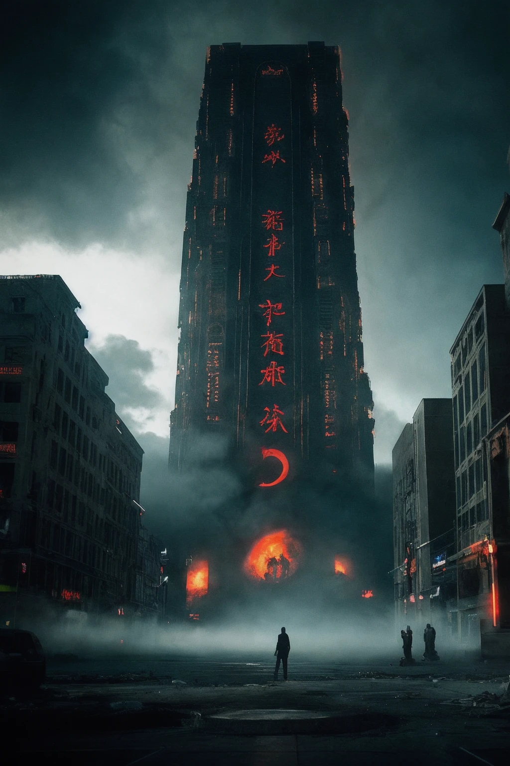 cinematic film, Realistic photograph,

In a horror-themed setting, a massive, oversized eldritch stele, towering 20 storeys high, is covered in bas-relief depicting demonic pain and suffering, along with unholy glyphs. Smoke billows from a blasphemous portal to hell at the stele's base, casting an eerie glow. This colossal structure pierces through a gigantic hole in a major downtown street, surrounded by broken asphalt and rubble. A dust cloud swirls around its base, and cars are scattered around, caught in the chaos.
The scene is set at night, amplifying the dark and spooky atmosphere. The extreme wide-angle lens captures the vastness of the stele, while the hero angle emphasizes its ominous presence. The entire scene is shrouded in a mood of suspense and grimness, with every detail rendered in high detail, enhancing the unsettling and eerie feel of this otherworldly horror.


,shallow depth of field, vignette, highly detailed, high budget, bokeh, cinemascope, moody, epic, gorgeous, film grain, grainy, 