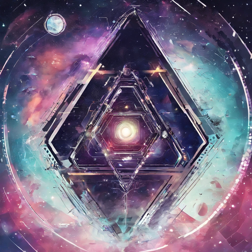 Triangular prism with a life of its own with long arms with a powerful eye flying through space