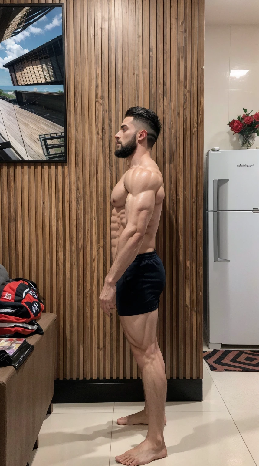 very muscular bodybuilder with well defined muscles.