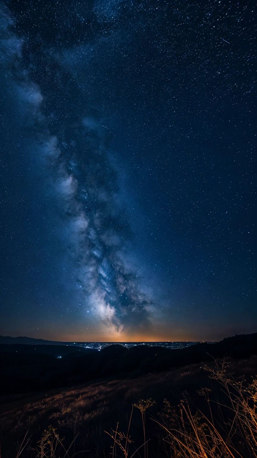 川と山のある風景を描いた星Moonlit Night画, Starry Skyの夜, Night view, Moonlit Night, Twinkling distant stars, moonlight, Moonlit Nightscape, Stars shining in the distance, Starry Sky, Mystical Night