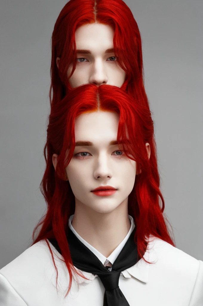 long red hair, Red hair, Red hair, long hair, wide, long hair, red hair, tez blanca, White skin, pale, Beautiful man, looking at the viewer, gothic stuff, black clothes