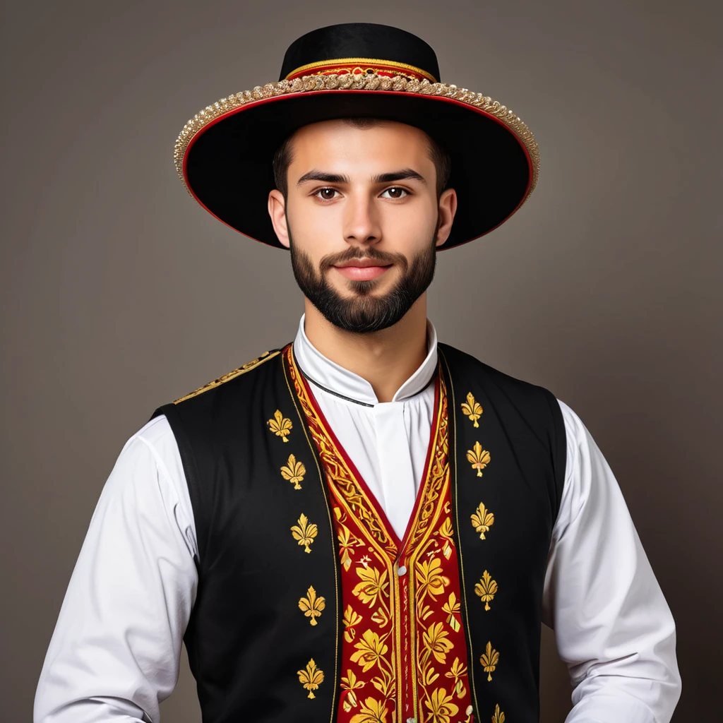 man in belgium folk outfit, vector graphics, strong contours