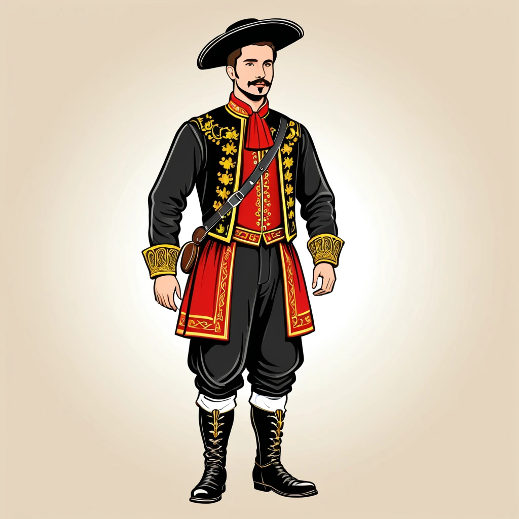 man in belgium folk outfit, vector graphics, strong contours
