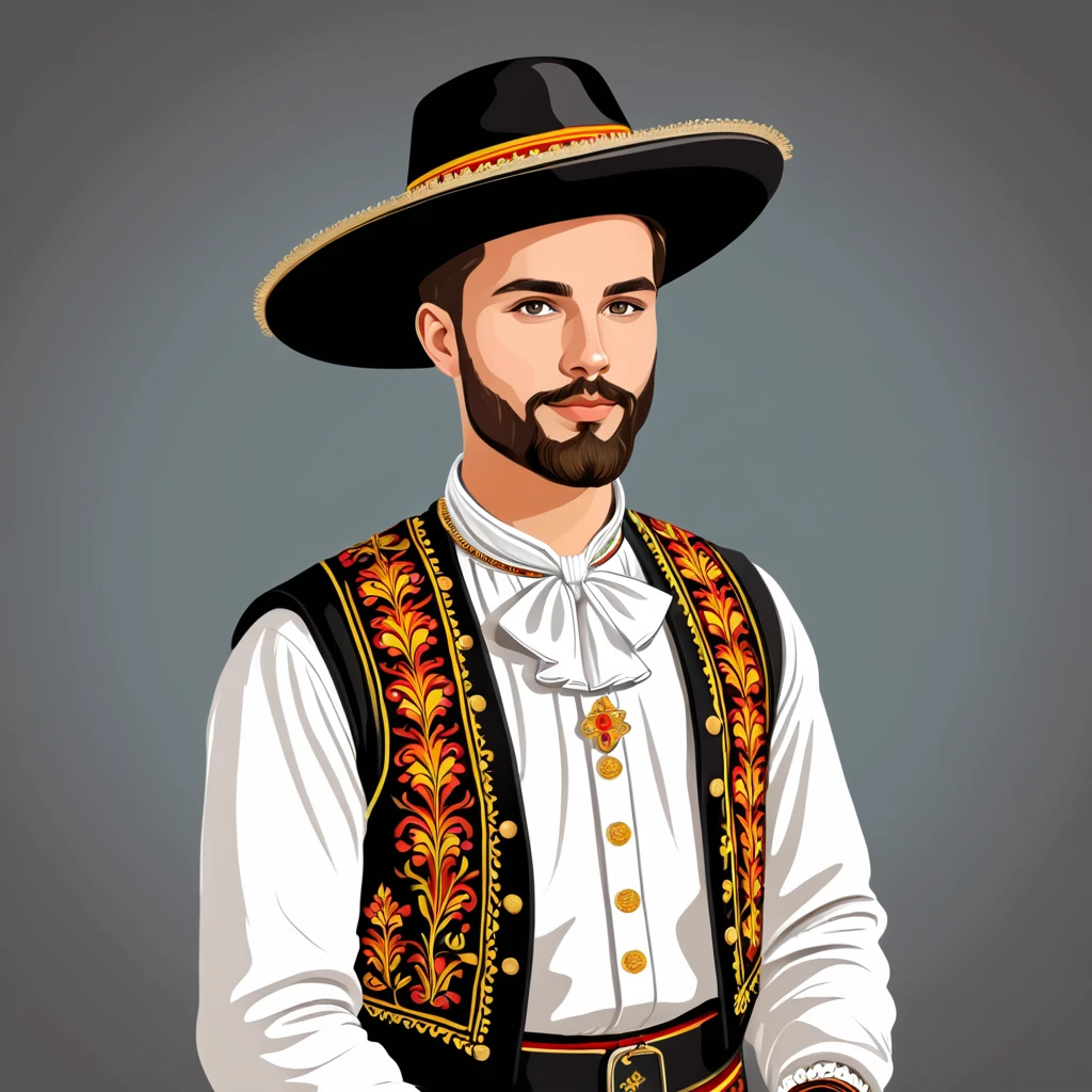 man in belgium folk outfit, vector graphics, strong contours