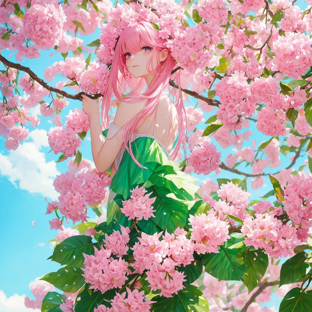 arafed pink flower with green leaves on a branch, beautiful flower, beautiful!!!!!!!!!, beautiful nature, pink flower, staggering in its beauty, beautiful gorgeous, gorgeous beautiful, beautiful!!!!!!!!!!!!, bottlebrush, pink and green, incredibly beautiful, very beautiful, long spiky pink hair, pink white and green, really beautiful nature, highly beautiful, !!natural beauty!!