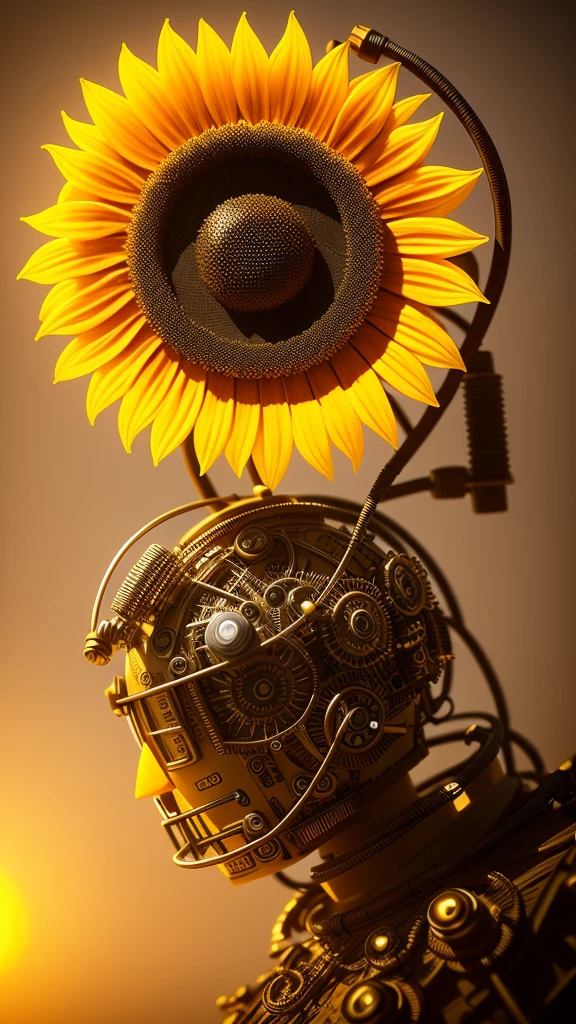 a cute sun flower made original natural look, 3d (cyborg:1.1), detailed wire]:1.3), (intricate details), hdr, (intricate details, hyperdetailed:1.2), Vignette, centered